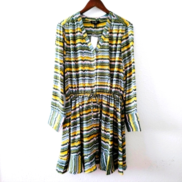 Jessica Simpson Shiloh dress size L button front ruffle hem V neck print NWT - Picture 1 of 14